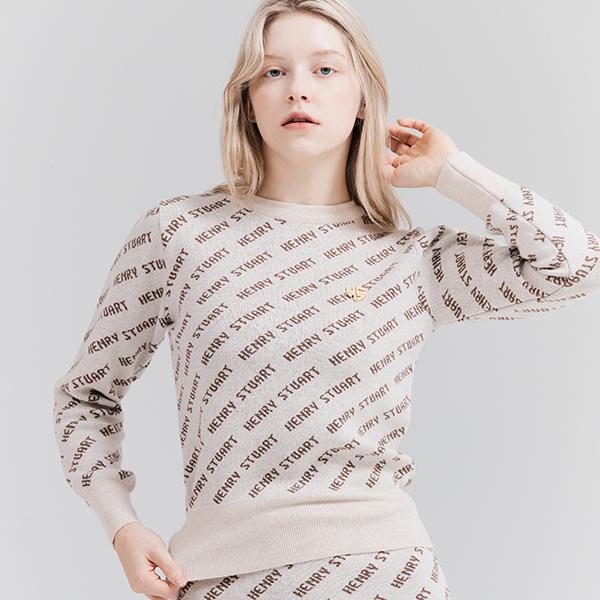 HENRY STUART Women'S Diagonal Logo Knit Sweater Beige