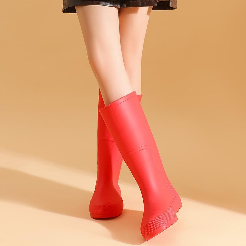 Spring and Autumn Khaki Brown Tall Women's Rain Shoes Versatile Women's Rubber Shoes Waterproof Shoes Red Long Water Boots Rainy Day Travel Shoes