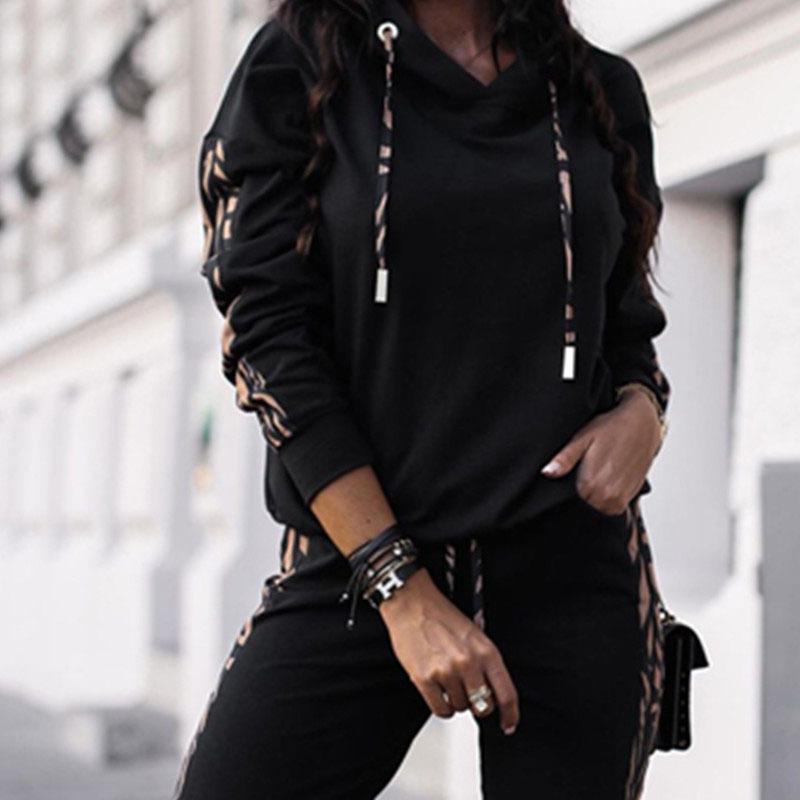 Autumn 2022 Women's Fashion Solid Color Striped Sweatshirt Two-Piece Casual Sportswear