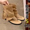 Cowhide Version~ Inner Height Increase Retro Herringbone Toe Buckle Cool Boots Women's Summer Fashionable Trousers Short Tube Roman Sandals