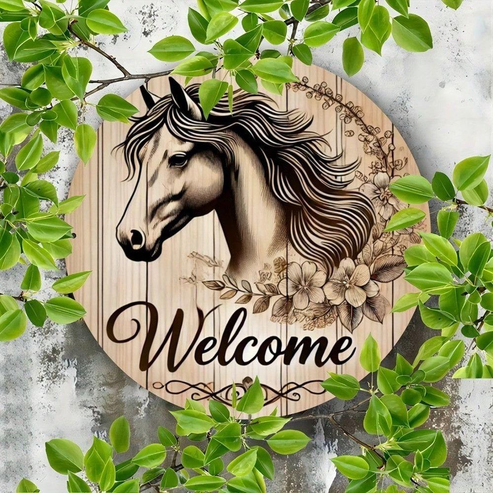 Vintage Metal Sign Horse Flowers Wall Decor 8x8 Inch