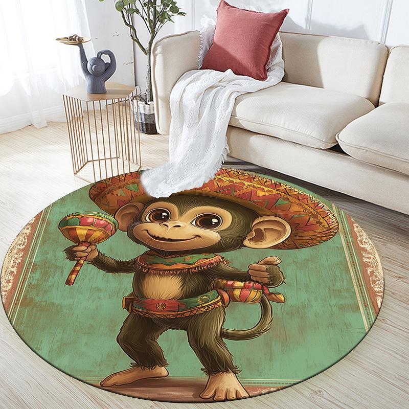 Vintage Costumed Animals,Round Area Rug,Carpet Rug for Living Room Bedroom Sofa Playroom Decor,Non-slip Floor Mat