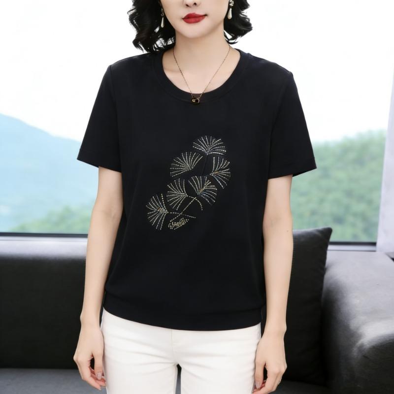 Pure Cotton Short-sleeved Summer New Style Loose Casual Tops for Middle-aged and Elderly People Large Version