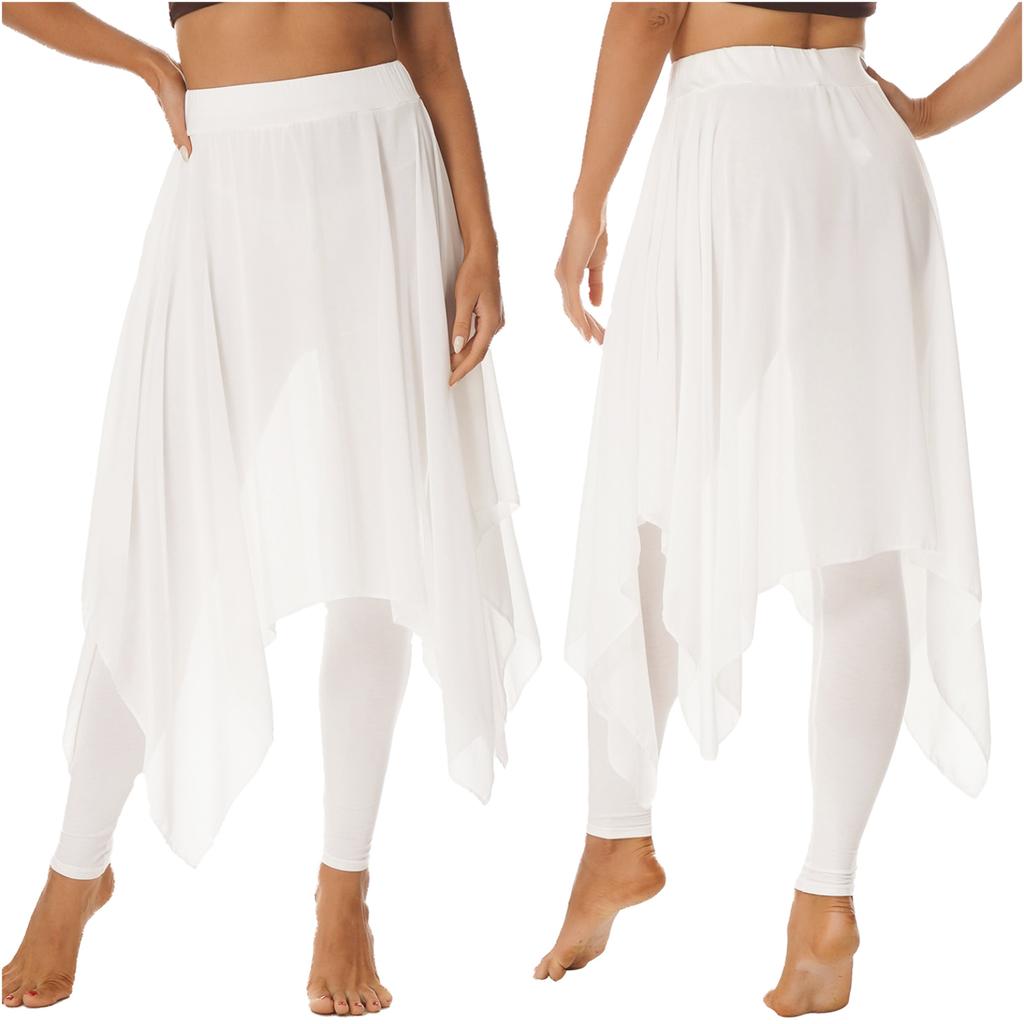 Kaerm Women's Belly Dance Asymmetrical Chiffon Skirt Yoga Clothing With Leggings Pants Red 3XL