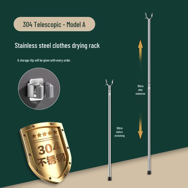 Extra Thick 304 Stainless Steel Retractable Clothes Drying Rod and Hanger for Household Use