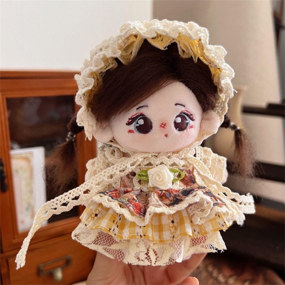 Lovely Maid Costume 10cm Doll Dress Retro Camellia Dolls Cartoon Skirt Miniature Lace Cotton Dolls Halter Dress Stuffed Dolls