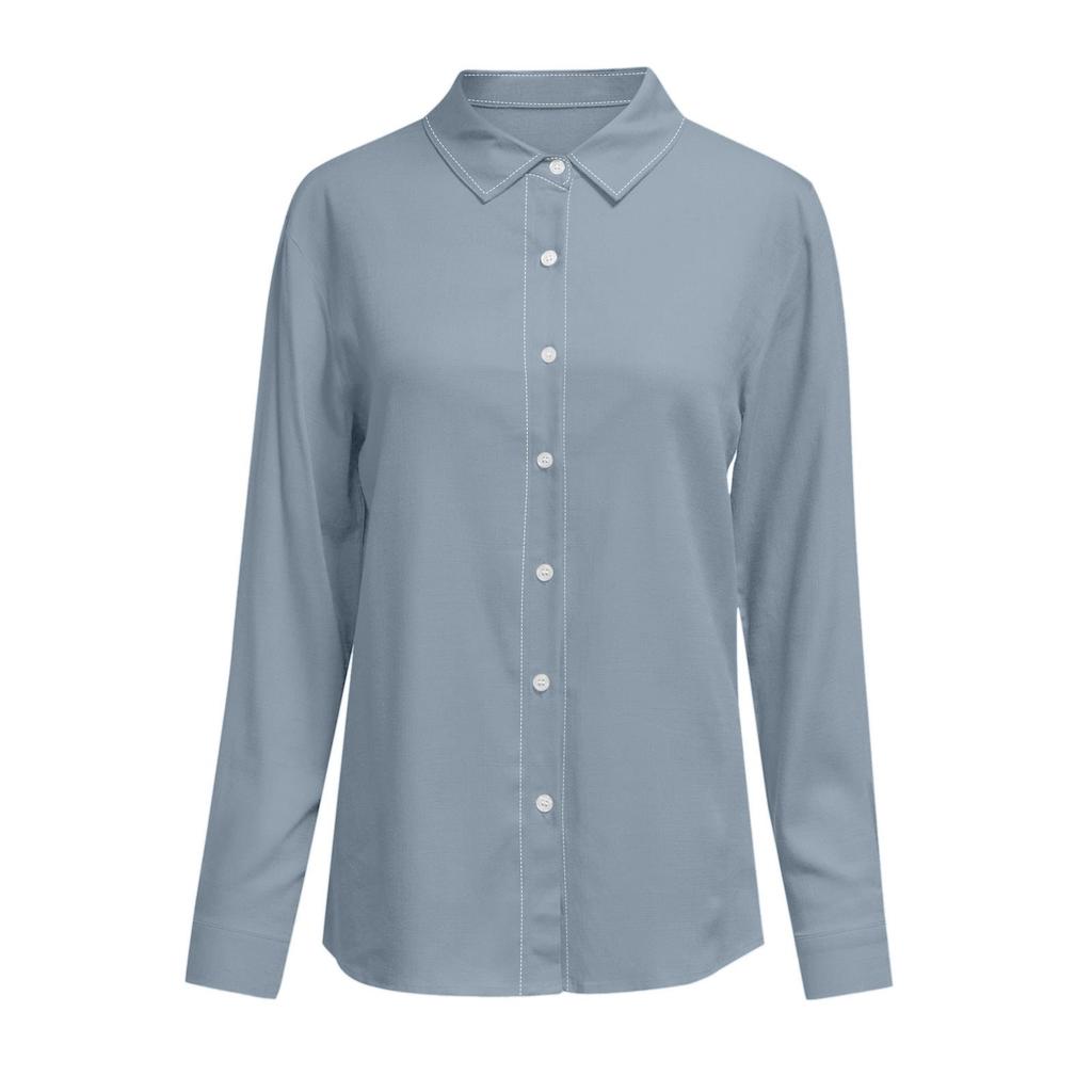 Camicette da Lavoro da Donna Bluse Casual con Scollo a V Top Camicia Manica Lunga Bottoni Leggera Colore Camicette Casual da Lavoro