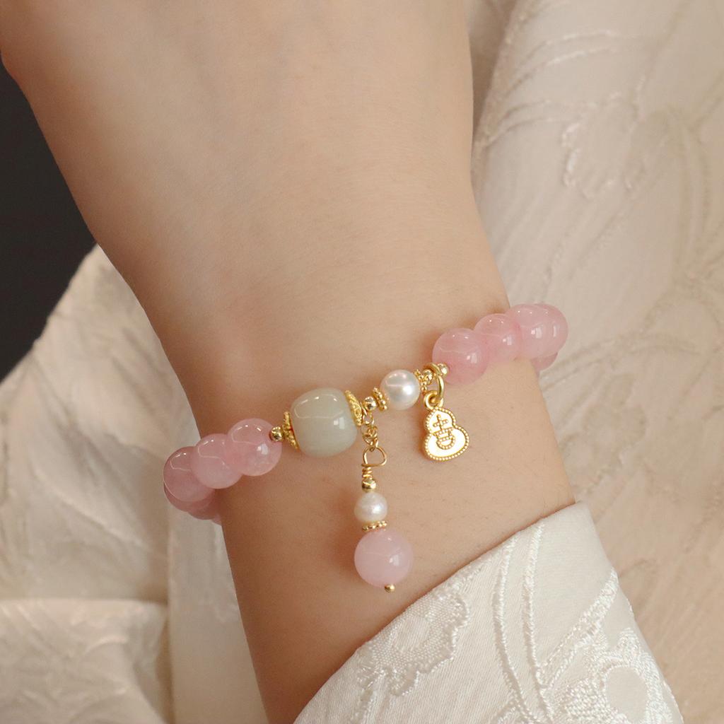Natural Madagascar Pink Crystal Bracelet Women's Fashion Bangle Lotus Gourd Bracelet Girl Jewelry