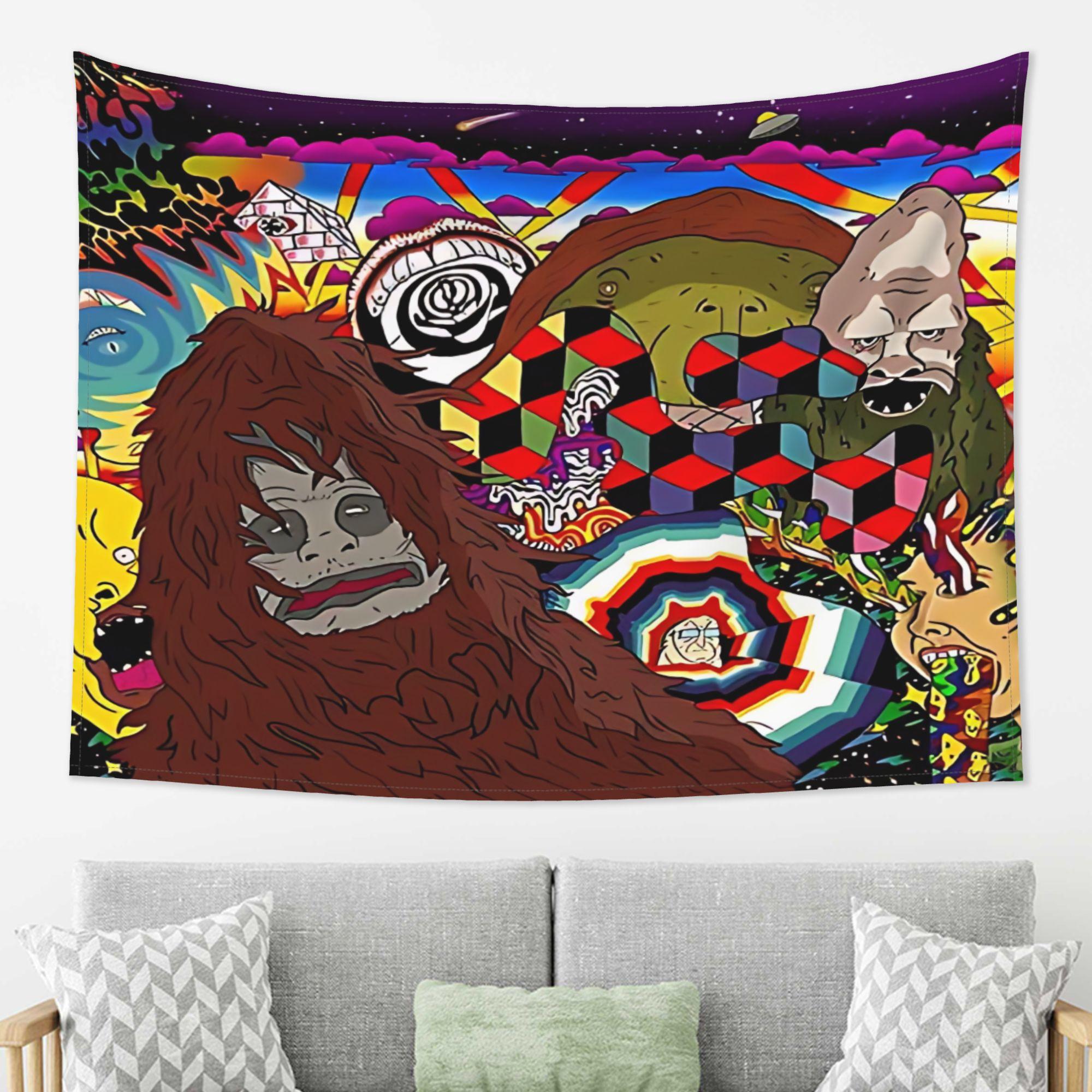 Psychedelic Art Bigfoot Tapestry Surreal Geometric Pattern Wallpaper Background Wall Room Decoration 100X70CM