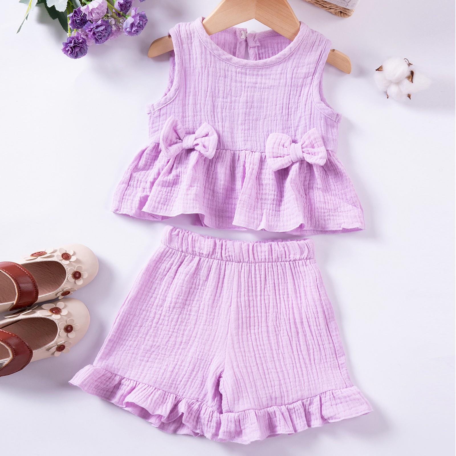 

Летний детский сладкий комплект, симпатичный жилет, шорты, комплект без рукавов для девочек, повседневный 90 светло-фиолетовый