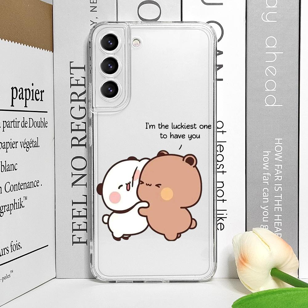 

Funny Cartoon Bubududu Panda Couple Clear Phone Case for Samsung Galaxy S26 S25 Ultra S24 S23 S22 Plus S21 FE S20 5G Soft Cover Galaxy S26 Ultra