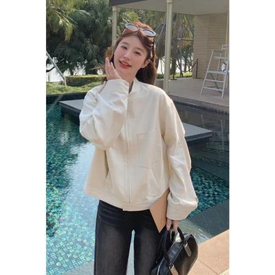 Manteau Femme Style Coréen Lâche Polyvalent Veste Couleur Unie Bouton Fermeture Éclair Poche Manches Longues Cardigan Haut