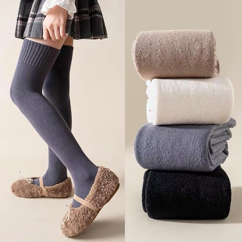 Socks for Set of Warm Socks for Cold Suitable for Middle Elementary and High Solid Ages 8 and Black [ZGKULAEAOW] Knee-High Kids, 2, Fleece-Lined,