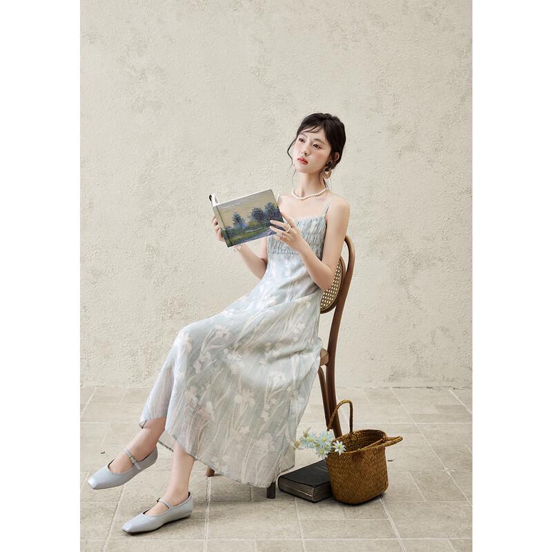 Женское приталенное платье-комбинация из тенсела с сборками S