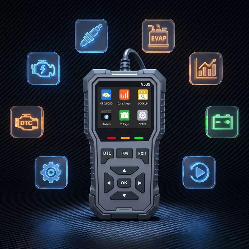Car Diagnostic Tool V539 with Readiness Review and Live Vehicle Data, Corded OBD2 Fault Helper for 12V Vehicles 1996 and Later Models