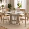 Dining Table, Round, 4-6 People, 120 x 75 cm, Slatted Base, Natural Wood