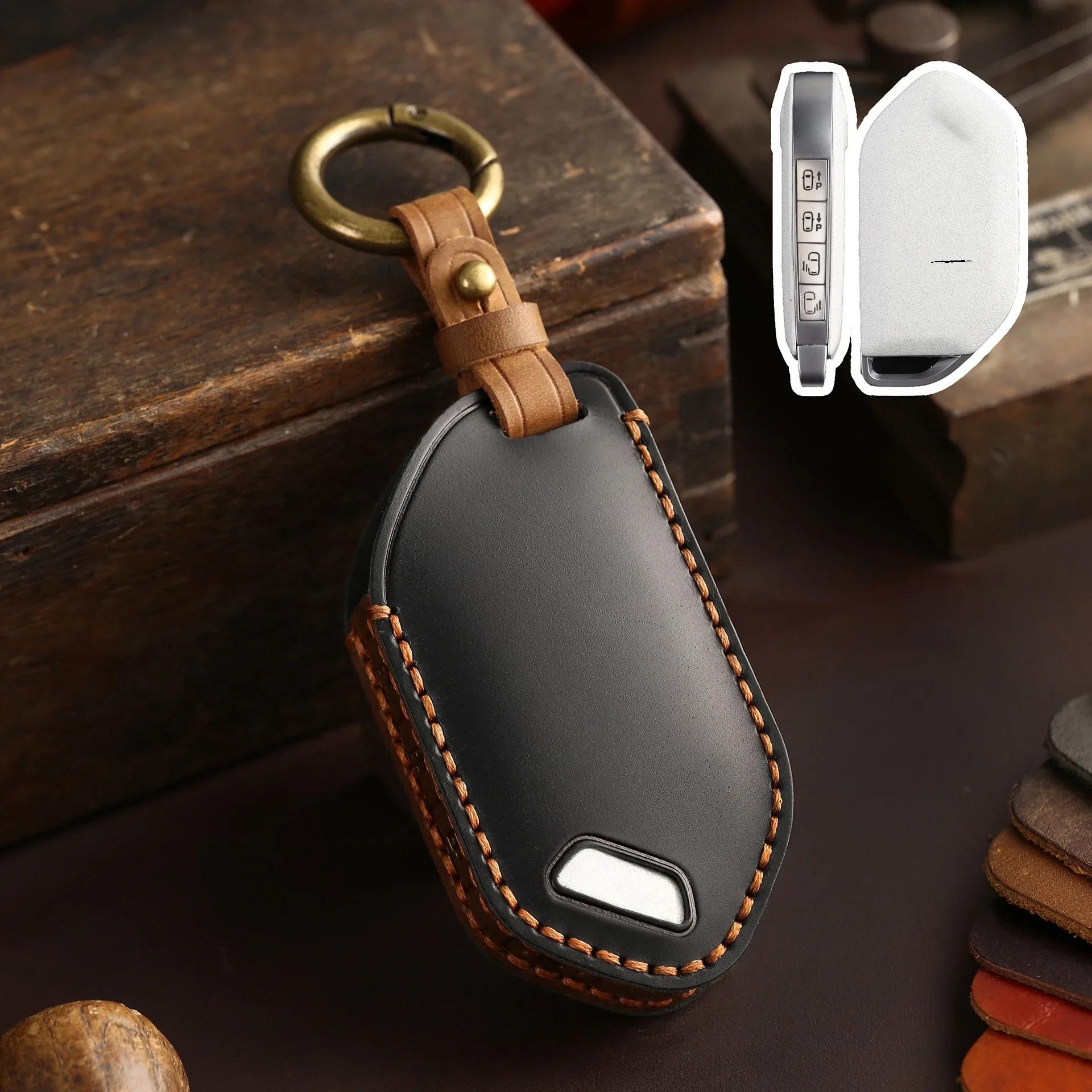 

5 6 7 8 Buttons Car Cover Keychain Accessories for 2024 Kia Carnival EV9 Picanto GT Line New Smart Remote Leather Car Key Case