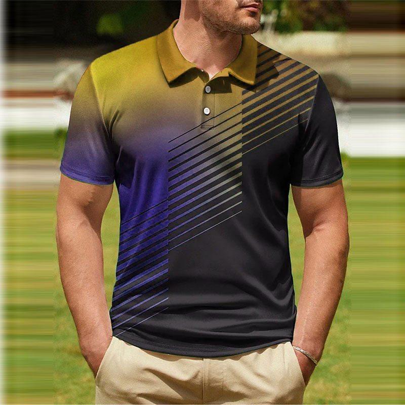 Gradient Striped Pattern 3D Digital Printing Men's Polo Shirt