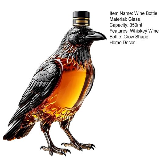 Fine Wine Server Crow Whiskey Decanter, 350ml Capacity Liquor Glass Bottle, Craft Container Decorative Alcohol Dispenser for Home Kitchen Bar Holiday