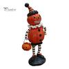 Retro Distressed Ornaments Wooden Halloween Resin Figurines, Pumpkin Scarecrow Wizard Owl Black Cat Tabletop Decorations Statue, Rustic Desktop