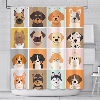 Colorful Square Animal Dog Design Shower Curtain, 180 X 180cm Bathroom Durable Shower Curtain Home Decor with 12 Hooks