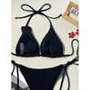 2 Piece Women 3D Rose Flower Bikini Set Smocked Textured Triangle Halter Tie Side Solid Color Sexy Push Up Beach Vacation Bathing Suit