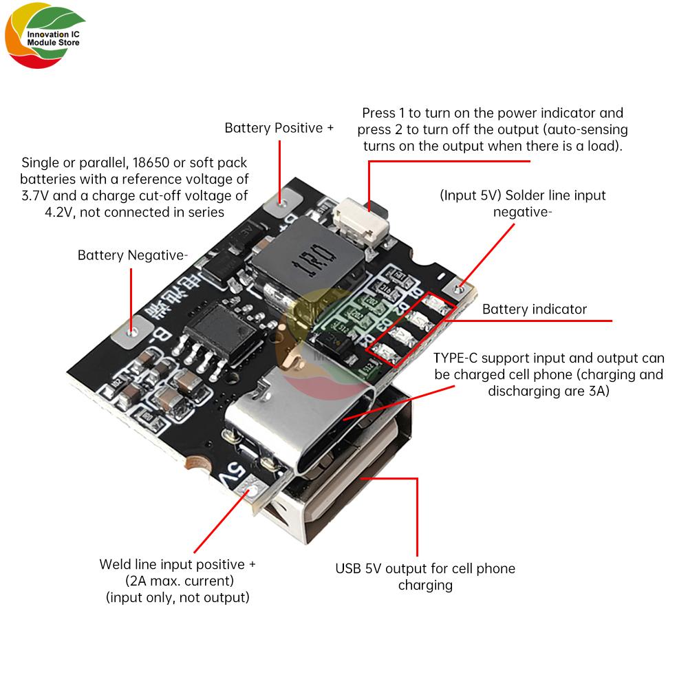 5V3A Charging And Discharging Module 3.7V4.2V Power Board Charging Discharging Protection Charging Motherboard Lithium Battery