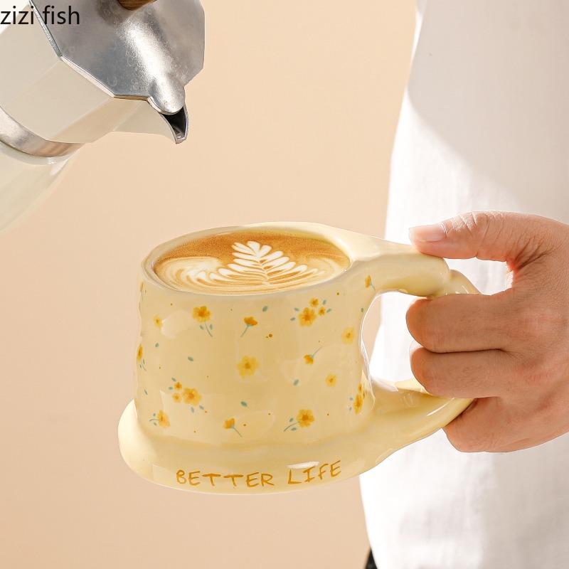 Hand Held Ceramic Coffee Cup Girl's Water Cups Large Capacity Mug Breakfast Cup Milk Mug Afternoon Tea Cups Juice Mugs Tea Mugs