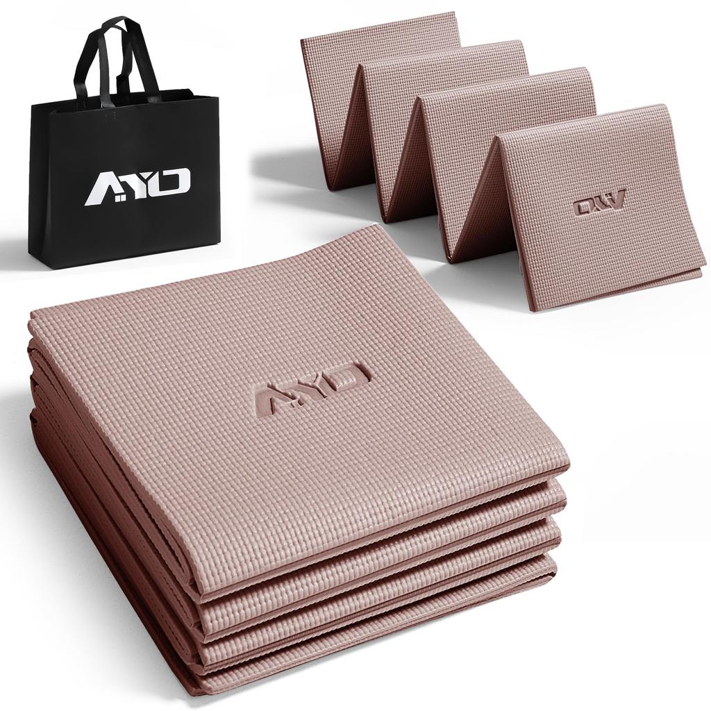 AYO Folding Yoga 6mm with Yoga Mat Bag Ideal for and Light Brown Mat, Thick, Lightweight, Popular, Portable, Compact, (17361cm), Stretching, Fitness,