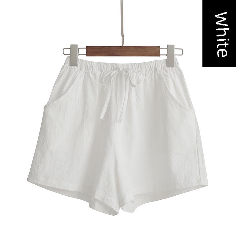 Damen High Waist Baumwolle Leinen Weitbeinshorts - Sommer Koreanischer Stil, Elastischer Bund, Lässige Passform, Übergröße