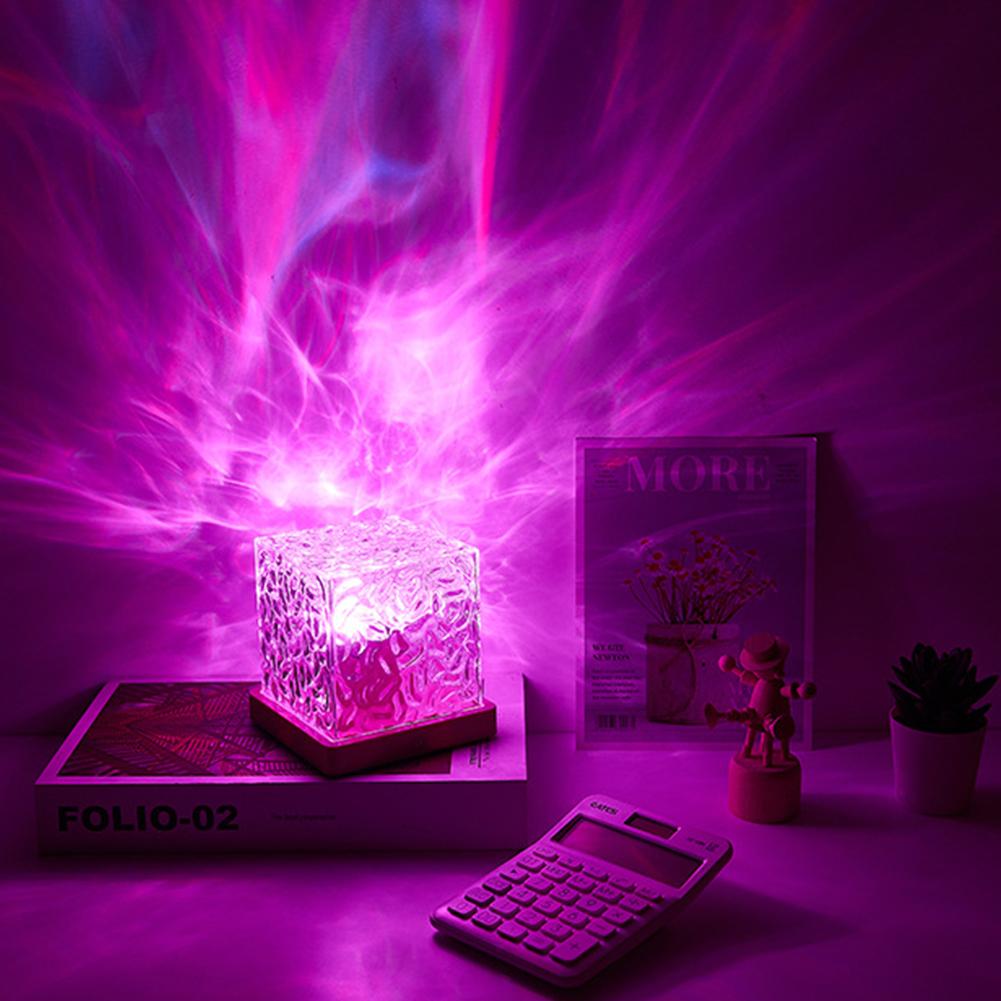 Dynamic Rotating Water Ripple Projector Night Light 16Colors Flame Crystal Lamp for Bedside Living Room Bedroom Dynamic Rotating