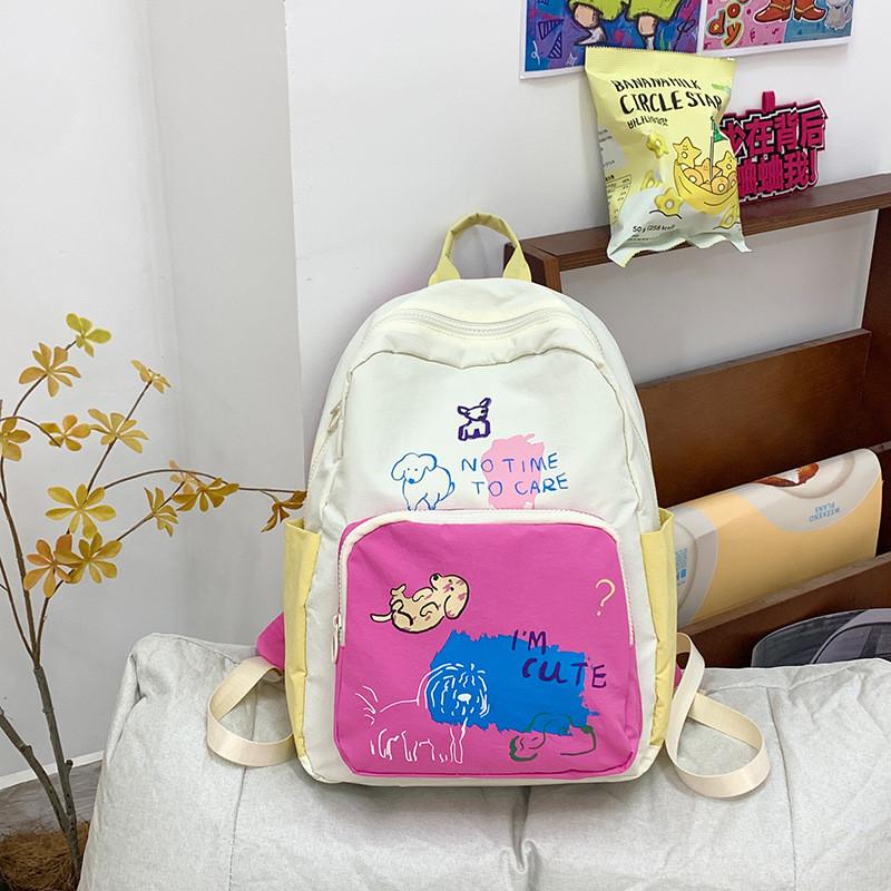 Cute Cake Birthday Puppy Cat Letter Cartoon Graffiti Student Backpack For Teen
