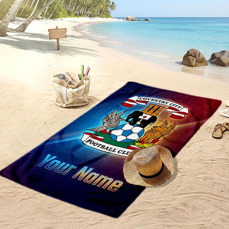 Coventry City FC Personalized Printed Beach Towel Soccer Logo Support Custom Name Text Absorbent Towel For Sport Travel Special Gift