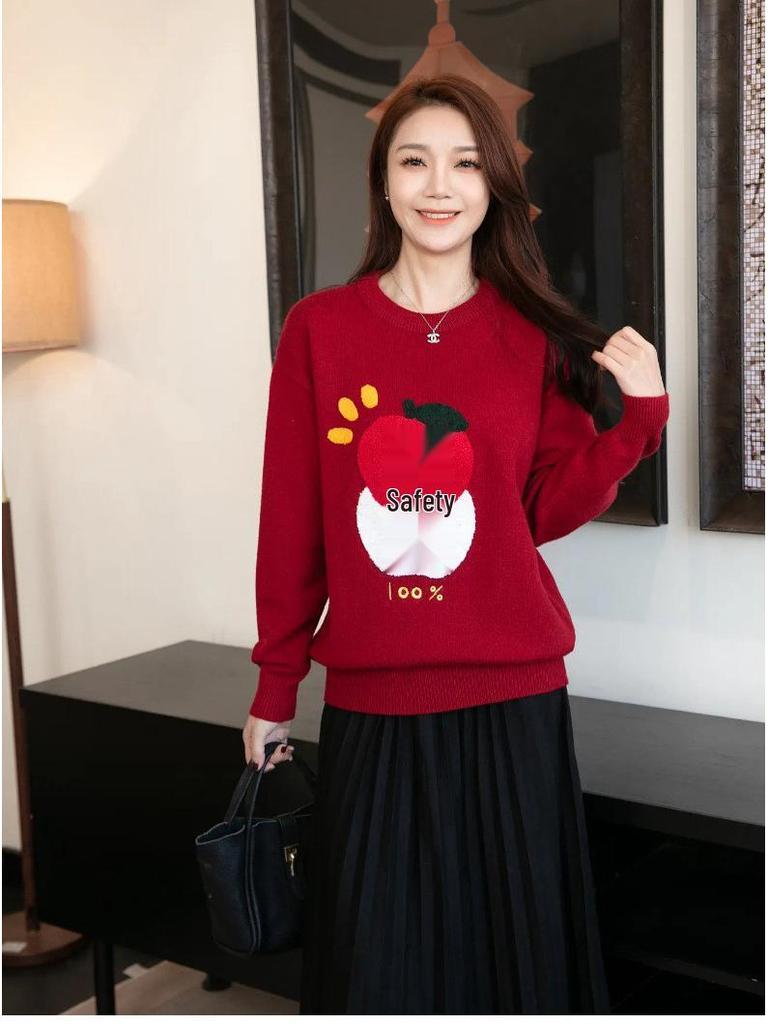 Red Family Sweater Set: Festive Year of the Horse Round Neck Jumper for Parents and Kids