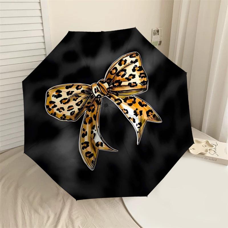 

1PC Leopard Print Bow Umbrella-8-Rib Reinforced, Automatic Open, Lightweight & Durable, Cute Fashion Accessory for Outdoor-K1230