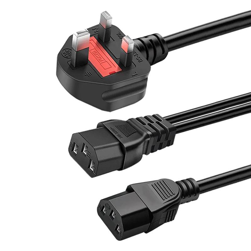 

British Standard C13 Dual Split Power Cord with 2-Port Hong Kong Plug for Monitors 3X1 sqm Main line 1m Split line 0.5m