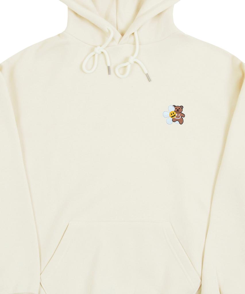 [Unisex] Flower Bear Embroidered Smile Hoodie_Cream