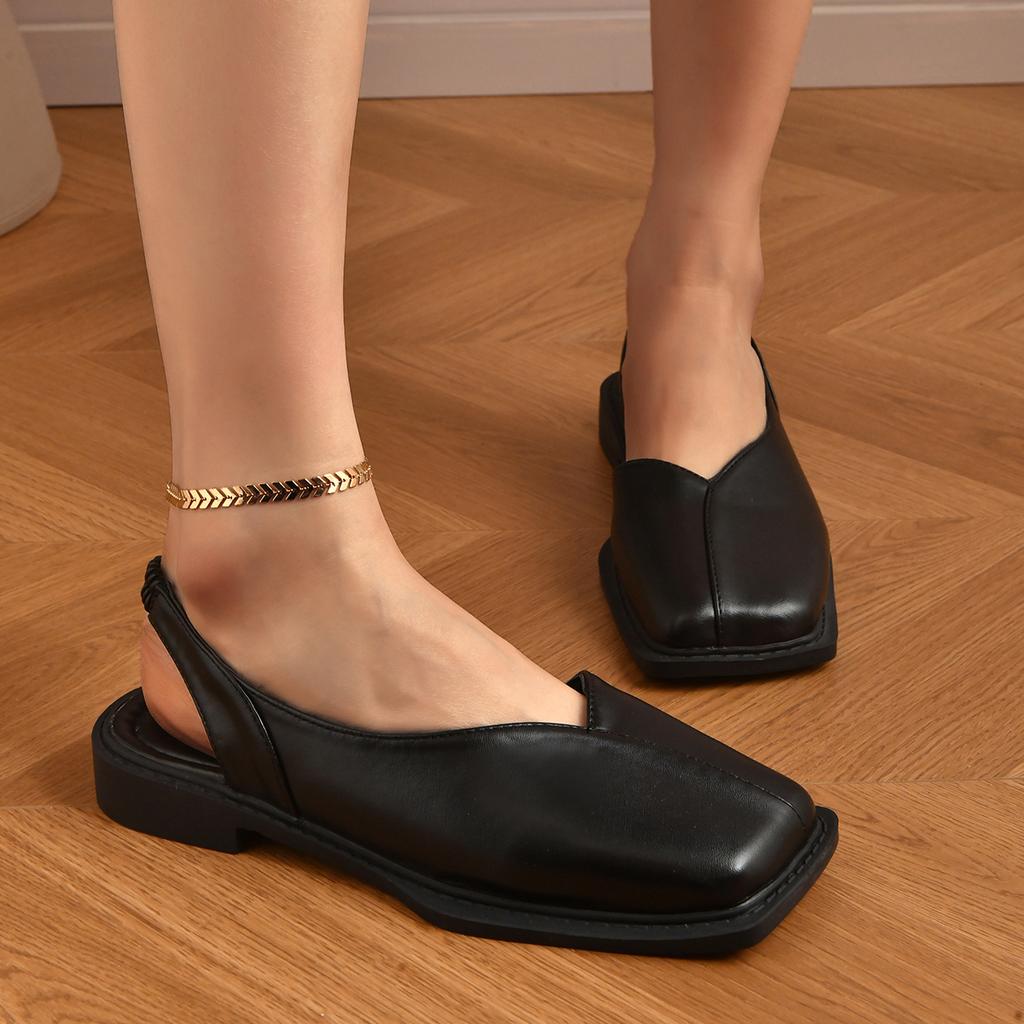 Fashion Sandals for Women Flat Bottomed Square Toe Single Shoes Retro Exterior Wear Anti Slip Beach Slippers Women