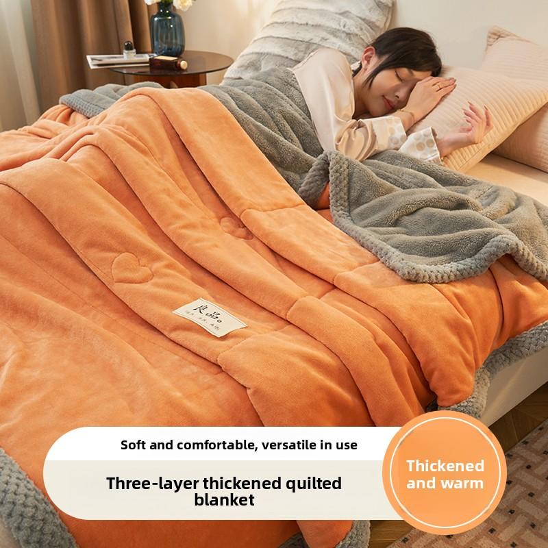 Luxury Heavy Weighted Thick Blankets for Winter Warm Milk Velvet Sofa Bed Throw Blankets Skin-friendly Three Layer Plush Blanket