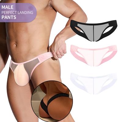 Cueca Fio Dental Vazada Masculina Transparente Sexy Cintura Baixa Roupa Íntima Masculina Gay Jockstrap Secagem Rápida Respirável Homem Fio Dental Calcinha Sissy T-Back
