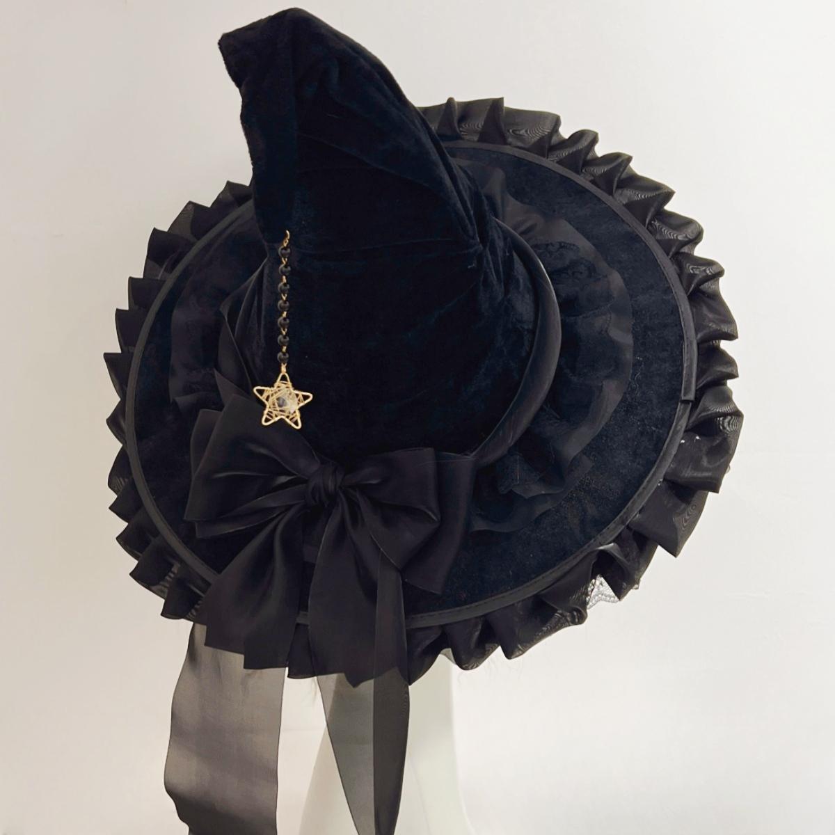 Festa de Halloween Chapéu de Bruxa Fantasia Laço Grande Preto Torto Franzido Mago Chapéu Acessório preto