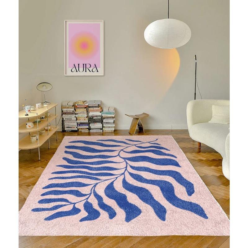 Blue Pink Matisse Leaf Carpet Funky Retro Danish Pastel Decor Rug Bedroom Living Room Rug Modern Y2K Rug Plush Trendy Accent Rug