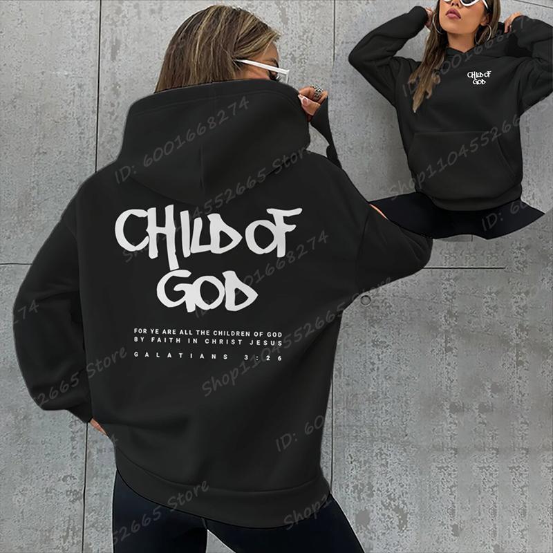 Child of God Print Men Plus-size Hoodie Outdoor Street Casual Retro Classic Simple Gothic Autumn Winter Long-sleeve Sweatshirt