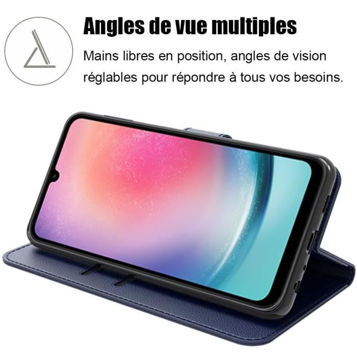 Coque intégrale pour samsung galaxy a24 protection en cuir pu bleu marine