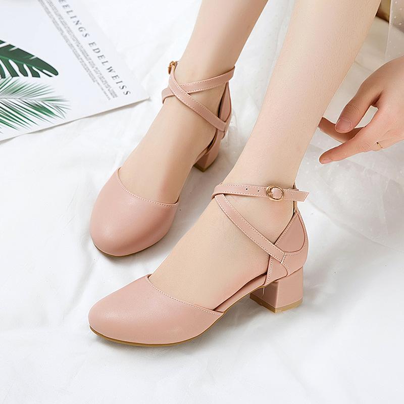 Girls High Heels Shoes Kids Sandals Wedding Party Mary Jane Princess Shoes Women Comfort Chunky Heel Round Toe Shoes Size 30-43