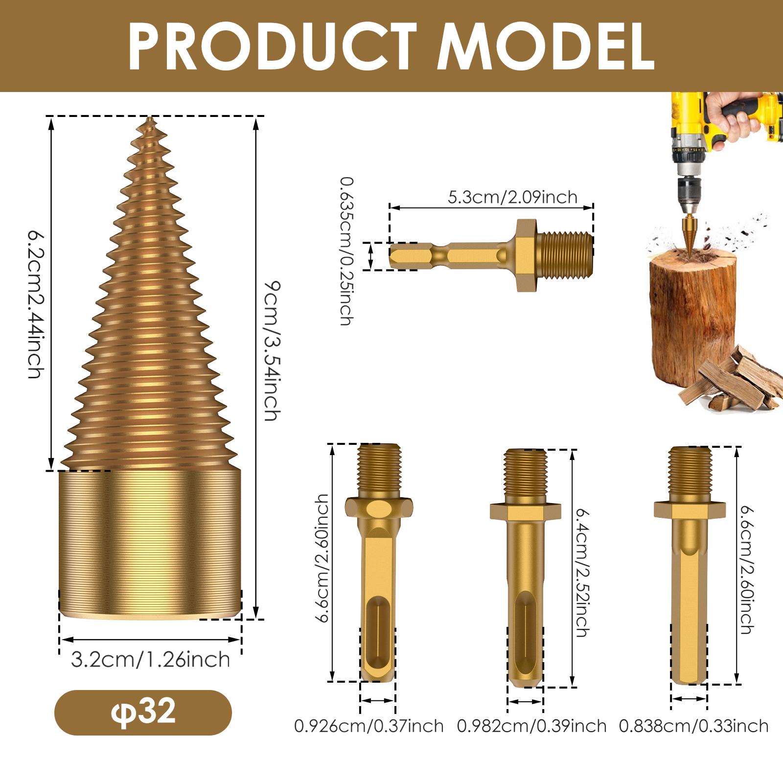 

High Efficient Wood Splitter Drill Bits 42/32mm Solid Easy Log Splitting Drill Bit Wearproof Versatile Wood Chopping for Camping