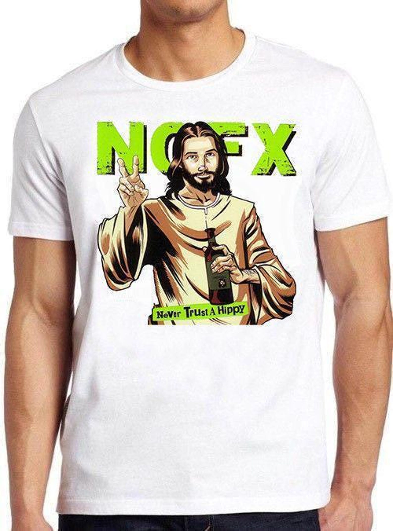 NOFX Music T Shirt B2103 Jesus Never Trust A Hippie Retro Cool Top Tee XL