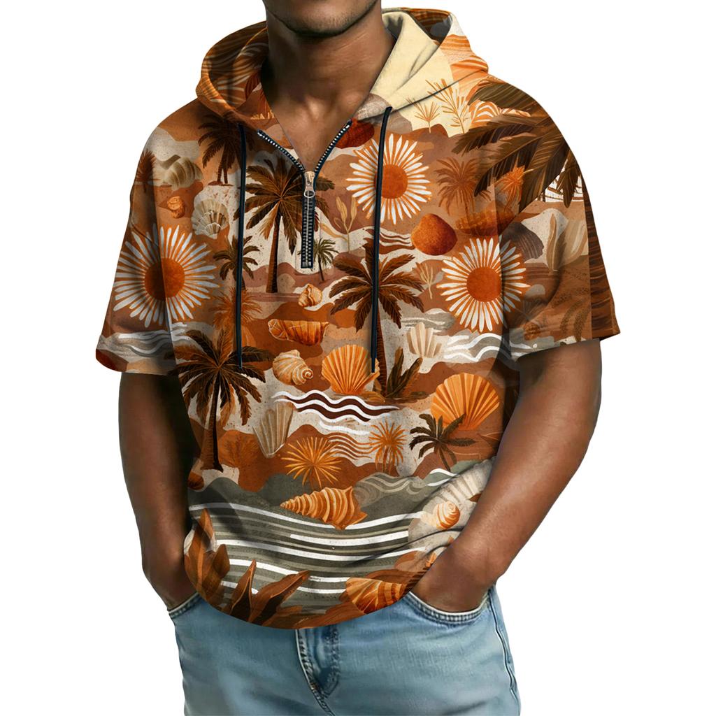 Sudadera Casual para Hombre con Capucha y Cremallera en el Cuello Manga Corta