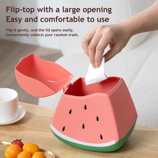 Desktop Trash Can Small Body Large Capacity Fruit Pattern Design Flip Cover Mini Waste Basket