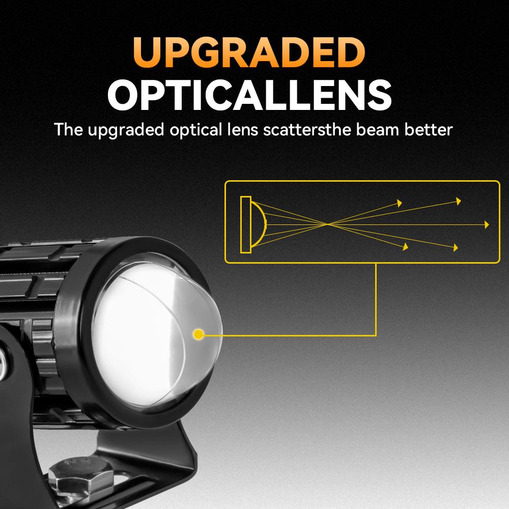 Motorcycle LED Spotlight Headlight Spot Fog Dual Colour LED Lens Hi/Low Beam Driving Lights Auxiliary Light